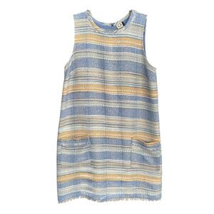 Anthropologie Akemi + Kin Blue Striped Tweed Shift Dress Fringe Resortwear Sz 12